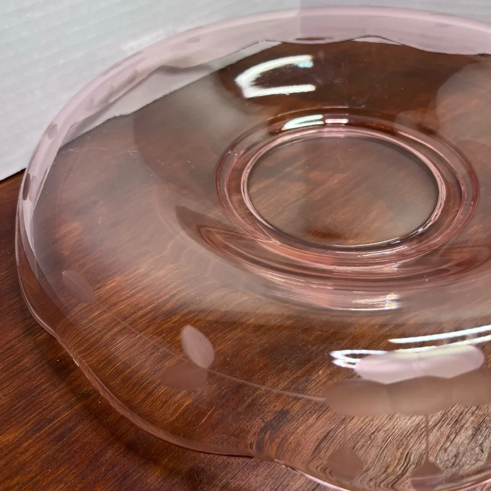 Vintage Cambridge Pink Depression Glass Console Bowl Acid Etched Floral 10.5”